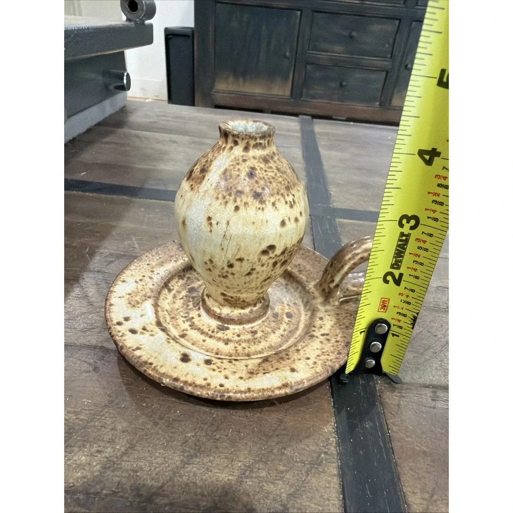 Hand Made VIntage Chamber Stick Farmhouse Candle Holder‎  Pottery Art Signed